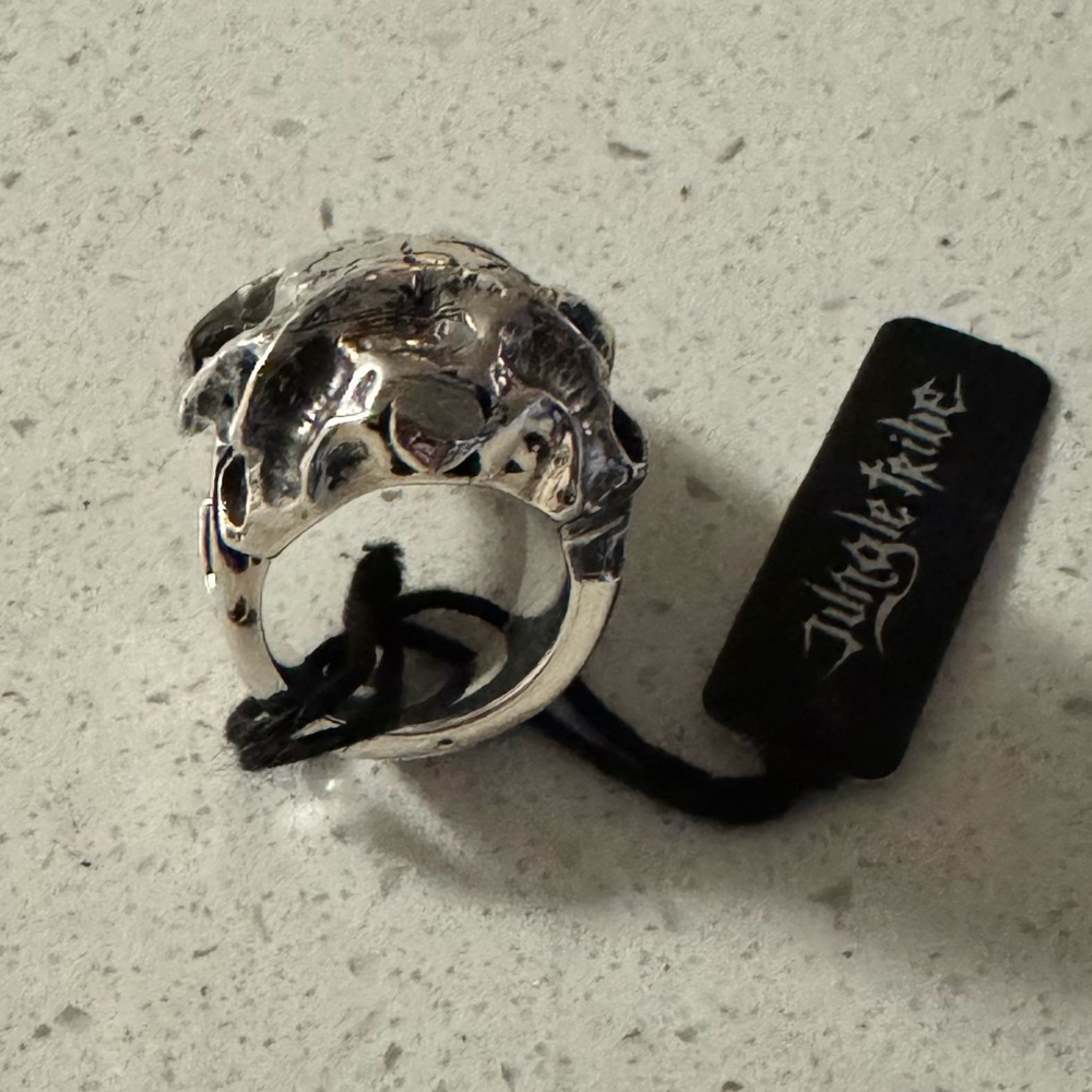Jungle Tribe Solid Sterling Silver Wild Skull Ring with Topaz Eyes, NWT, 5.5 - Picture 7 of 8